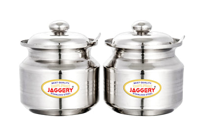 JAGGERY Stainless Steel Ghee Dani Oil Pot Container Kitchen Storage Container With Spoon, Dispenser Oil Container With Lid And Spoon, Capacity- 210ml, 350ml (Pack of 2)