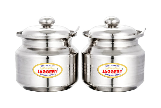 JAGGERY Stainless Steel Ghee Dani Oil Pot Container Kitchen Storage Container With Spoon, Dispenser Oil Container With Lid And Spoon, Capacity- 210ml, 350ml (Pack of 2)