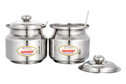 JAGGERY Stainless Steel Ghee Dani Oil Pot Container Kitchen Storage Container With Spoon, Dispenser Oil Container With Lid And Spoon, Capacity- 210ml (Pack of 2)