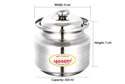 JAGGERY Stainless Steel Ghee Dani Oil Pot Container Kitchen Storage Container With Spoon, Dispenser Oil Container With Lid And Spoon, Capacity- 350ml (Pack of 2)