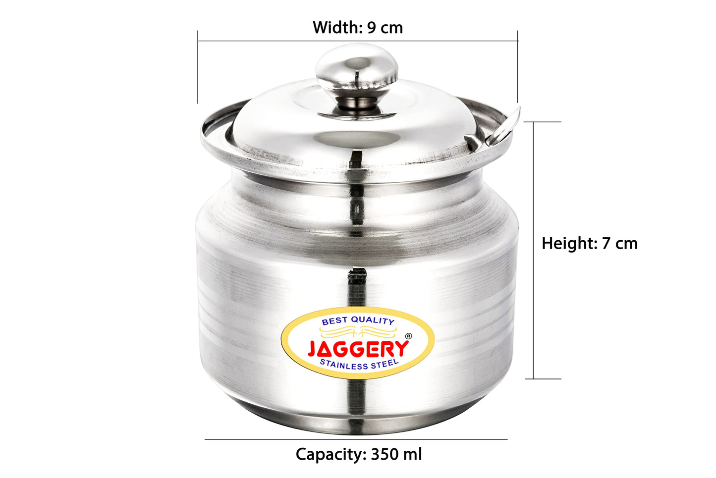 JAGGERY Stainless Steel Ghee Dani Oil Pot Container Kitchen Storage Container With Spoon, Dispenser Oil Container With Lid And Spoon, Capacity- 210ml, 350ml (Pack of 2)
