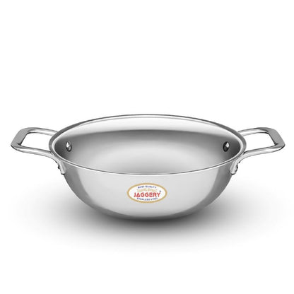 JAGGERY Triply Stainless Steel Kadai with Stainless Steel Lid, Kadhai with Lid,3 Layer Stainless Steel Cookware, Induction Bottom and Gas Stove (18 cm, 1.1lit)