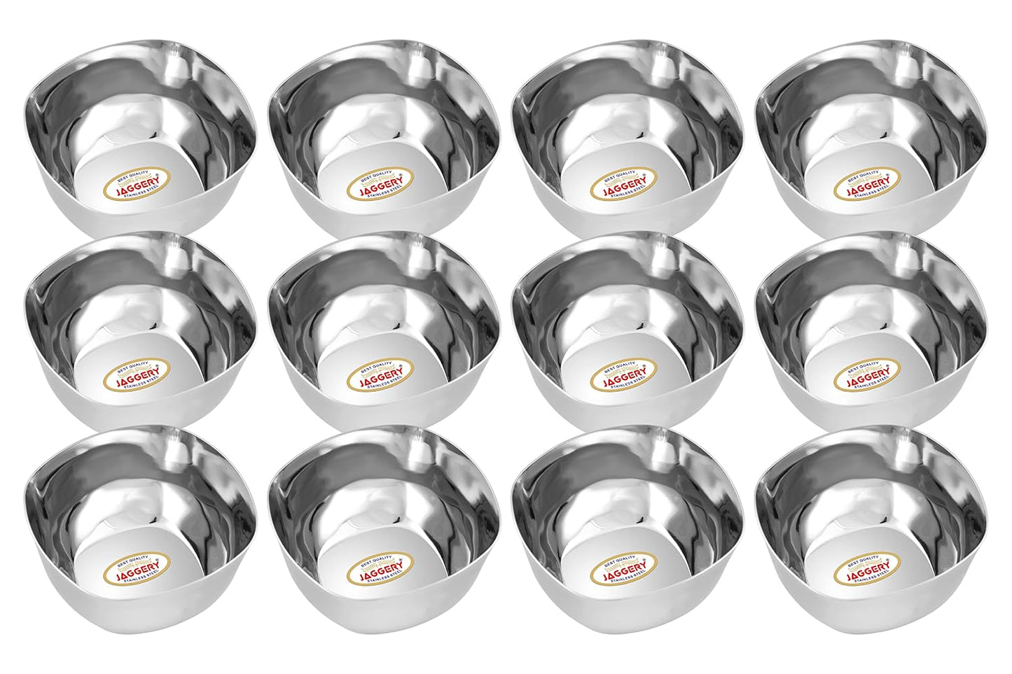JAGGERY Stainless Steel Square Shaped Dessert Bowl Pack of 12 Pcs