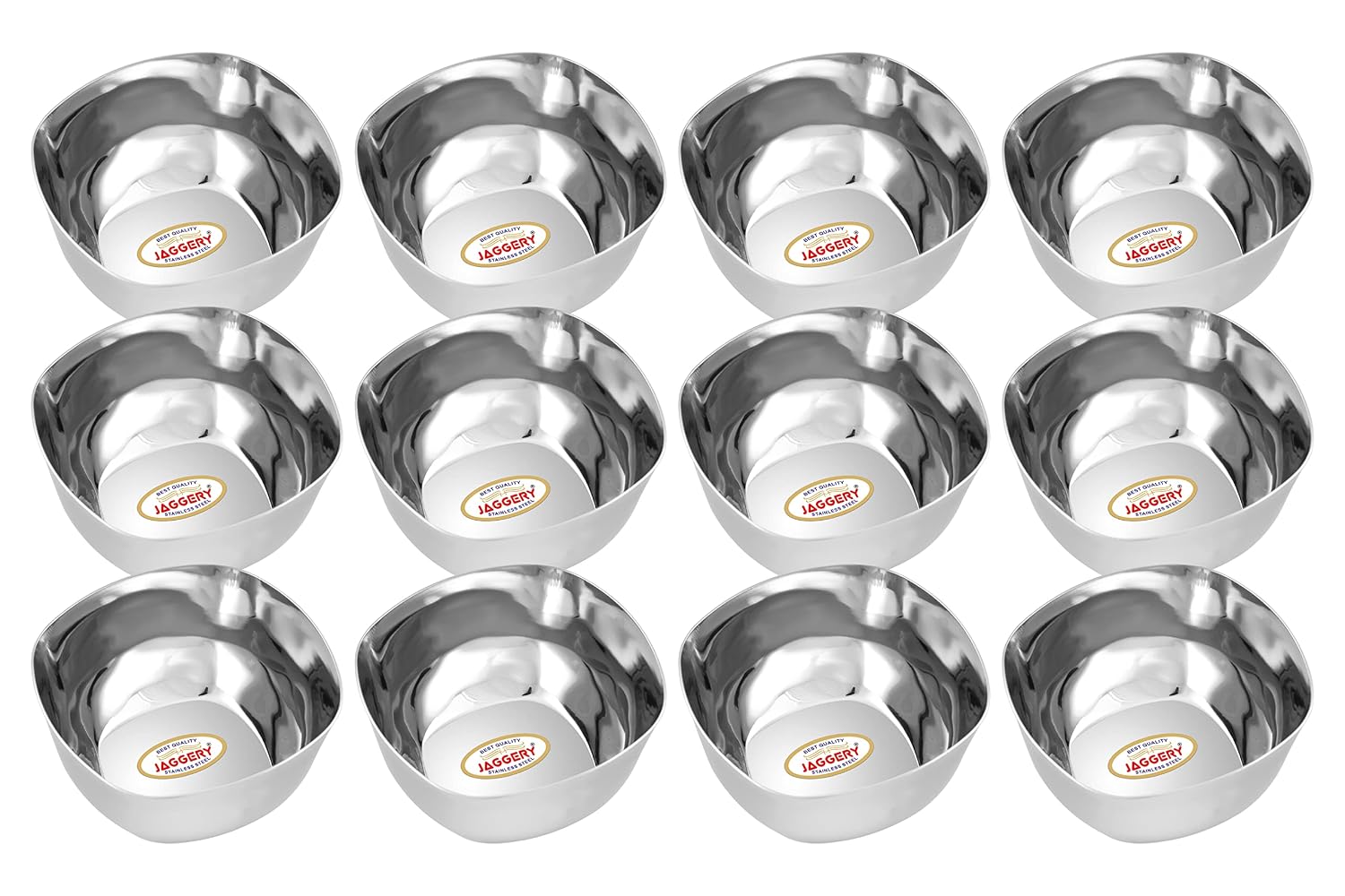 JAGGERY Stainless Steel Square Shaped Dessert Bowl Pack of 12 Pcs