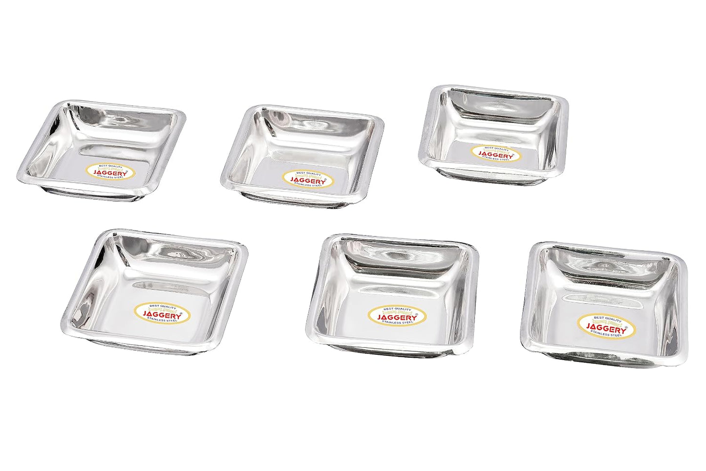 JAGGERY Stainless Steel Small Square Chutney Bowl, Pack of 6 pcs for Dip, Sauce and Sweet