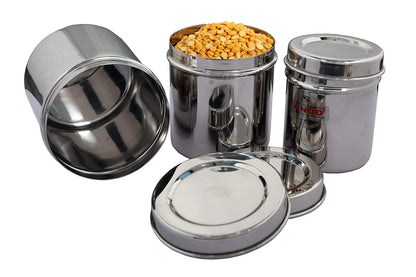 Vinod Stainless Steel Container with Lid - 800 ml, 1 L, 1.2 L, 3 Pieces, Silver