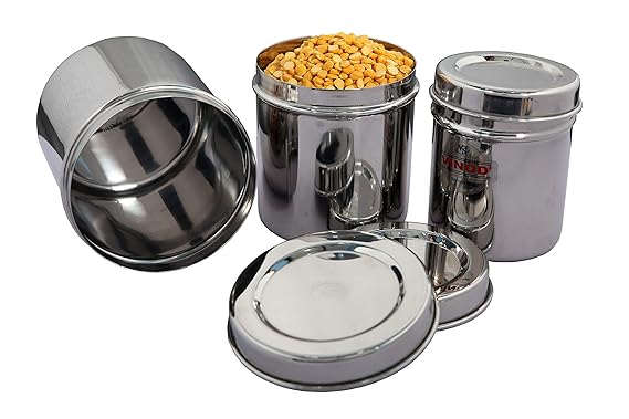 Vinod Stainless Steel Container with Lid - 250 ml, 350 ml, 450 ml, 3 Pieces, Silver