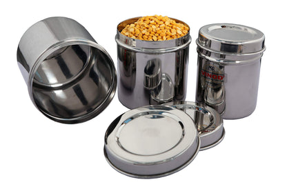 Vinod Stainless Steel Container with Lid, Set of 3 Pieces, Silver