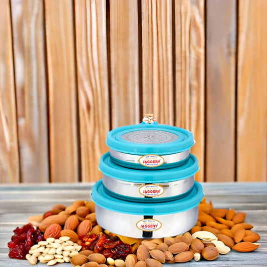 JAGGERY Stainless Steel Slim Airtight Containers With Leak Proof Lids, Set Of 3 Pcs, Capacity-210ml, 350ml, 500ml, Food Grade Silicon Seal, Ideal For carrying Food In Your Backpack
