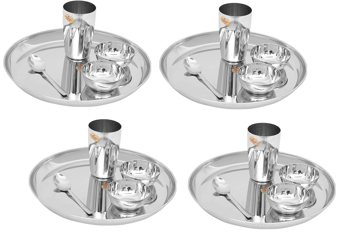 Vinod Stainless Steel 20 pcs Thali Set/Dinner Set/Bhojan Set of Dinner Plate, Katori Bowl, Glass, Spoon (Assembled Dinnerware) kh13