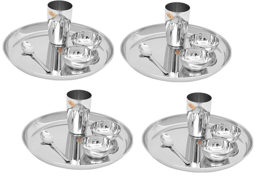 Vinod Stainless Steel 20 pcs Thali Set/Dinner Set/Bhojan Set of Dinner Plate, Katori Bowl, Glass, Spoon (Assembled Dinnerware) kh13