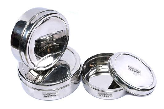 JAGGERY® Stainless Steel Container 3 Pcs Set, Puri Dabba Round Shape -Capacity-800ml,1000ml,1300ml, (Dia-17cm,18.5cm,20cm) Useful to Keep Roti,Chapati and parantha