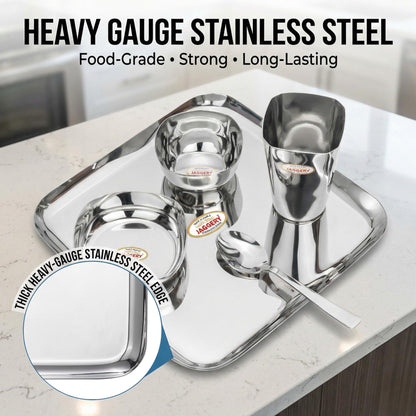 JAGGERY Stainless Steel Heavy Gauge Mirror Finished Square Dinner Set -30 pcs Set