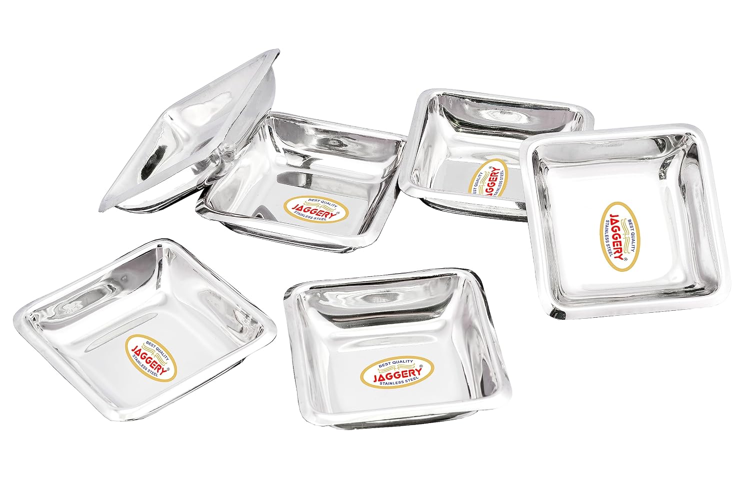 JAGGERY Stainless Steel Small Square Chutney Bowl, Pack of 6 pcs for Dip, Sauce and Sweet