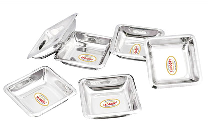 JAGGERY Stainless Steel Small Square Chutney Bowl, Pack of 6 pcs for Dip, Sauce and Sweet