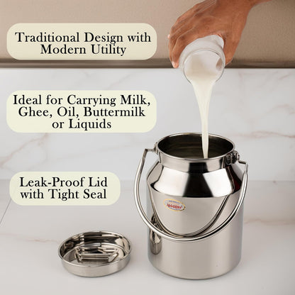 JAGGERY Stainless Steel Jointless Barni/Steel Milk Can/Oil Can/Milk Container/Liquid Container (Approx 1 litre/1000ml)