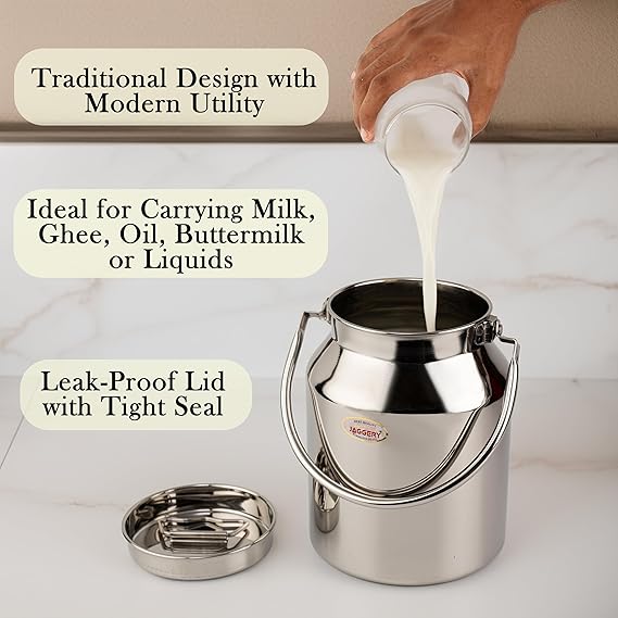JAGGERY Stainless Steel Jointless Barni/Steel Milk Can/Oil Can/Milk Container/Liquid Container (Approx 4.75 litre/4750ml)