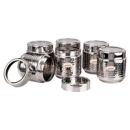 JAGGERY Stainless Steel Kitchen Storage Containers with Hammered Design, Airtight Lids (200ml,Set of 6)