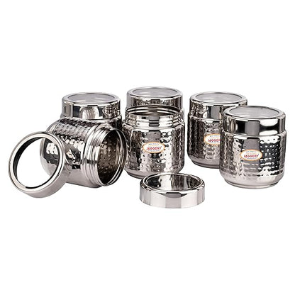 JAGGERY Stainless Steel Kitchen Storage Containers with Hammered Design, Airtight Lids (400ml,Set of 6)