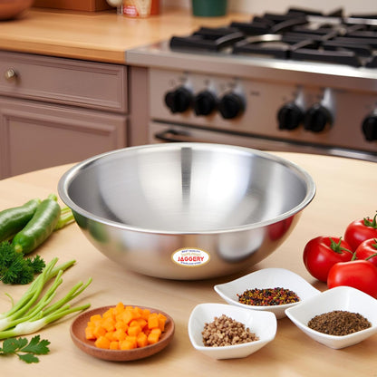JAGGERY Triply Stainless Steel Cookware Tasla - 1.4 Litre (20 cm), Kadai (Without Handle), Induction & Gas Friendly, Heavy Bottom-Kadai for Cooking