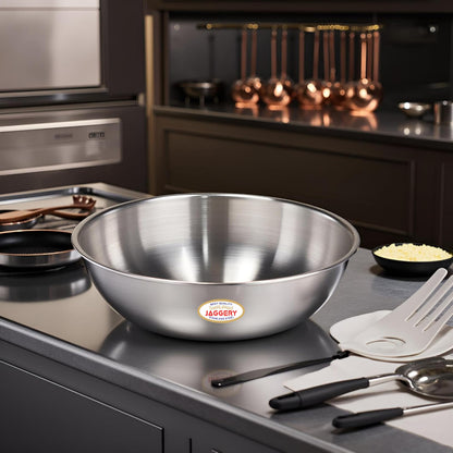JAGGERY Triply Stainless Steel Cookware Tasla - 1.4 Litre (20 cm), Kadai (Without Handle), Induction & Gas Friendly, Heavy Bottom-Kadai for Cooking