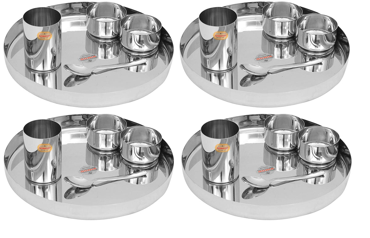 Vinod Stainless Steel 20 Pc Solid Thali Set, Dinner Set, Bhojan Set Of Dinner Plate, Katori Bowl, Glass, Spoon (Assembled Dinnerware) Kh13