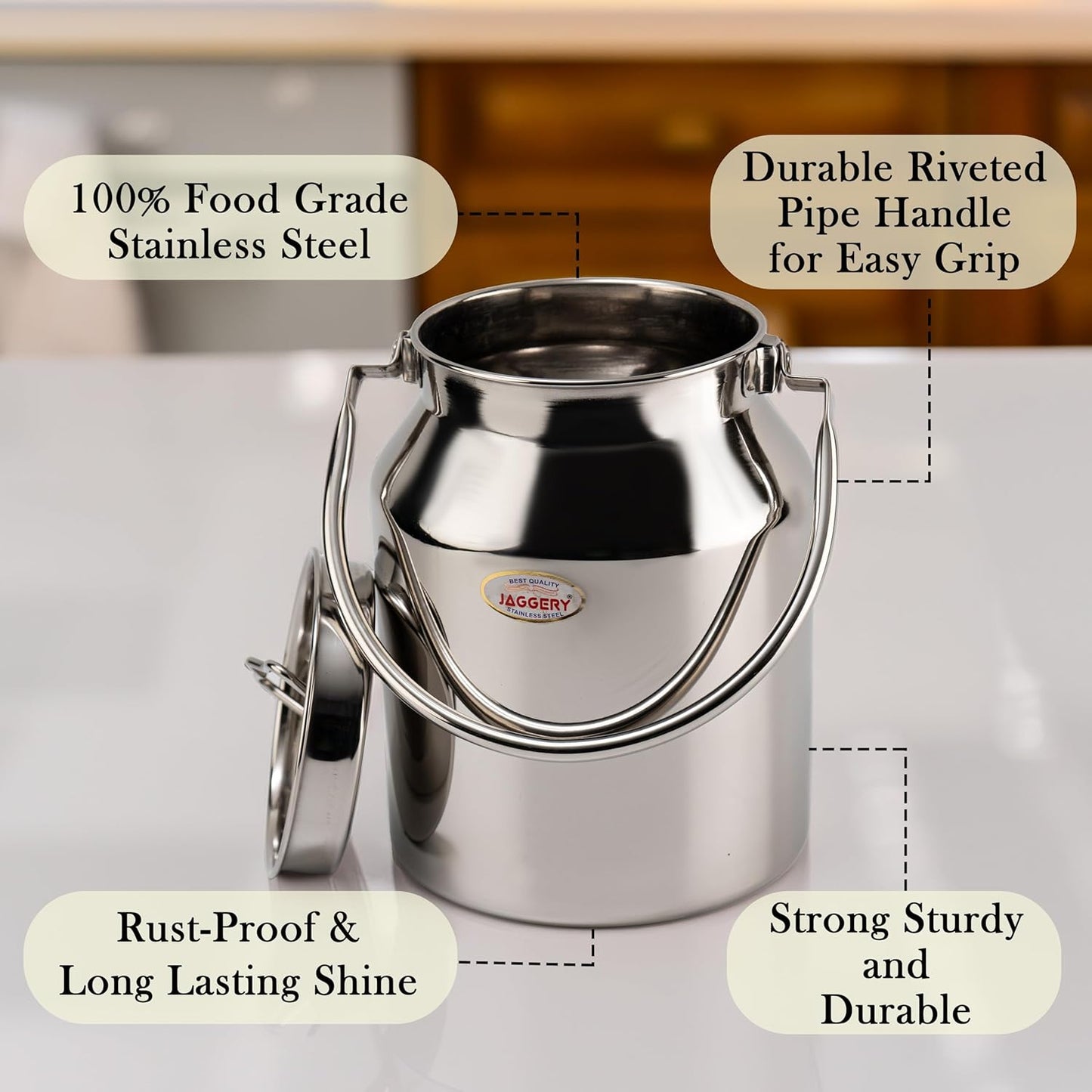 JAGGERY Stainless Steel Jointless Barni/Steel Milk Can/Oil Can/Milk Container/Liquid Container (Approx 2 litre/2000ml)