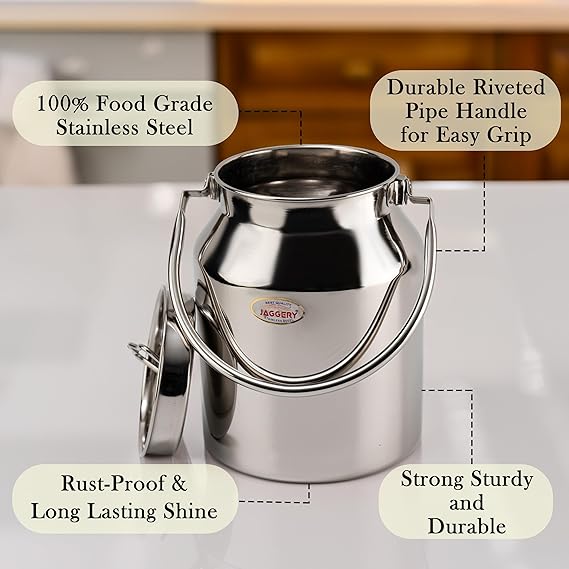 JAGGERY Stainless Steel Jointless Barni/Steel Milk Can/Oil Can/Milk Container/Liquid Container (Approx 2 litre/2000ml)