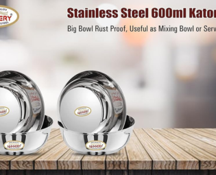 JAGGERY Stainless Steel 600ml Katora Set, Big Bowl Rust Proof, Useful as Mixing Bowl or Serving Donga (15 cm Diameter, Pack of 4)