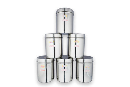 JAGGERY® Stainless Steel Tall Container, Ubha Dabba (Set of 6) (Dia_12 cm, Height 14.5 cm, Capacity_1 Litre)