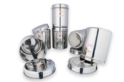 JAGGERY® Stainless Steel Tall Container, Ubha Dabba (Set of 6) (Dia_12 cm, Height 14.5 cm, Capacity_1 Litre)