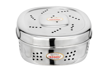 JAGGERY Stainless Steel Hole Puri Dabba/Sprout Canister with Air Ventilation Coriander Box/Dhaniya Dibba/Steel Storage Dabba, Capacity -800ml