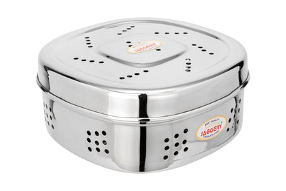 JAGGERY Stainless Steel Hole Puri Dabba/Sprout Canister with Air Ventilation Coriander Box/Dhaniya Dibba/Steel Storage Dabba, Capacity -800ml