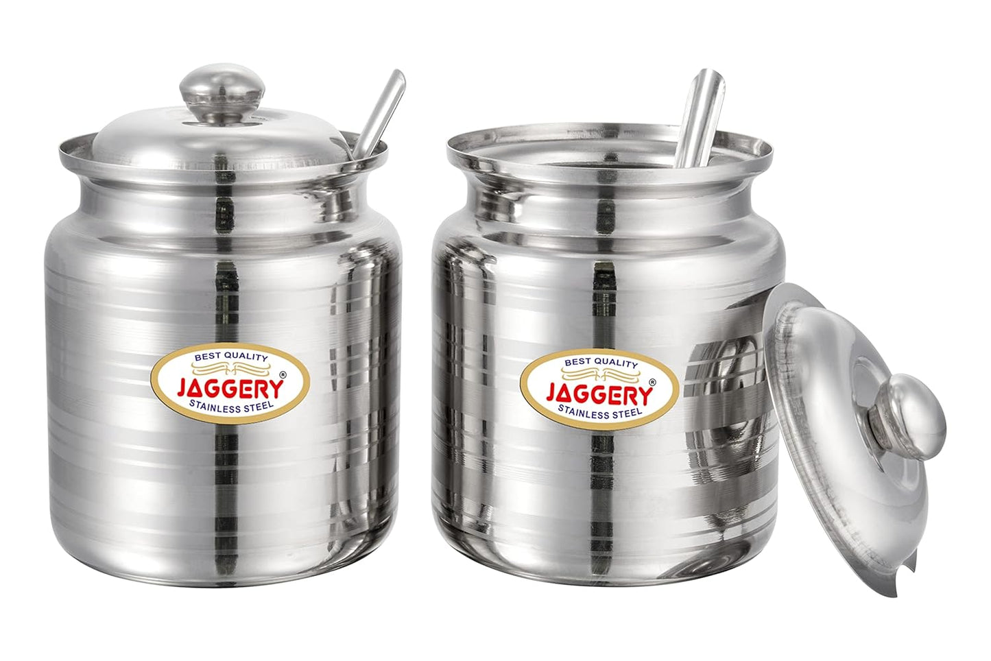 JAGGERY Stainless Steel Ghee Dani Oil Pot Container Kitchen Storage, Dispenser Oil Container With Lid And Spoon (pack of 2pcs) Capacity-450ml