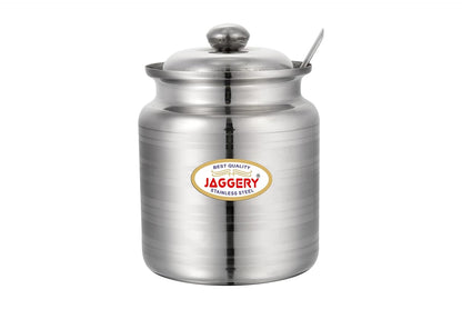 JAGGERY Stainless Steel Ghee Dani Oil Pot Container Kitchen Storage, Dispenser Oil Container With Lid And Spoon (pack of 2pcs) Capacity-450ml