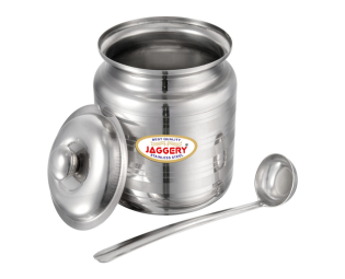 JAGGERY Stainless Steel Ghee Dani Oil Pot Container Kitchen Storage, Dispenser Oil Container With Lid And Spoon (pack of 1pcs) Capacity-600ml, (Dia-9cm, H-10.5cm)