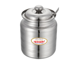 JAGGERY Stainless Steel Ghee Dani Oil Pot Container Kitchen Storage, Dispenser Oil Container With Lid And Spoon (pack of 1pcs) Capacity-600ml, (Dia-9cm, H-10.5cm)