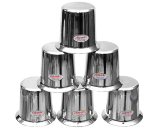 JAGGERY- Extra Heavy and Sturdy Steel Coffee and Tea Glass/Set of 6/ South Indian Design/Full Capacity 240ml