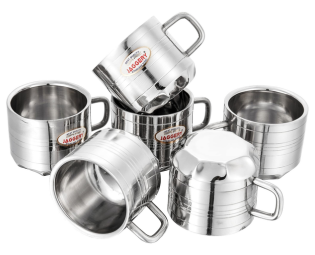 JAGGERY Double Wall Stainless Steel Tea & Coffee Cups, Set of 6-Capacity-110ml