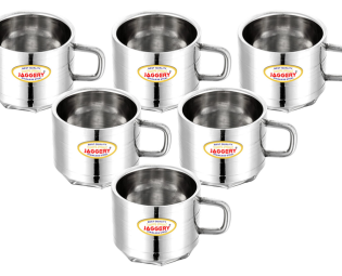 JAGGERY Double Wall Stainless Steel Tea & Coffee Cups, Set of 6-Capacity-110ml