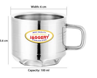 JAGGERY Double Wall Stainless Steel Tea & Coffee Cups, Set of 6-Capacity-110ml