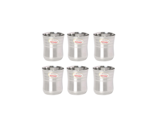 JAGGERY Small Stainless Steel Drinking Glasses Set of 6 Tumbler for Tea/Glass Set Water/Juice Glass (Design 4)