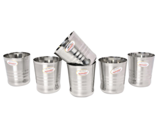 JAGGERY Small Stainless Steel Drinking Glasses Set of 6 Tumbler for Tea/Glass Set Water/Juice Glass (Design 5)