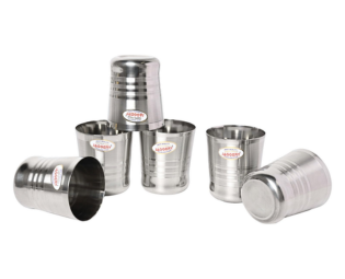JAGGERY Small Stainless Steel Drinking Glasses Set of 6 Tumbler for Tea/Glass Set Water/Juice Glass (Design 5)