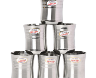 JAGGERY Small Stainless Steel Drinking Glasses Set of 6 Tumbler for Tea/Glass Set Water/Juice Glass (Design 4)