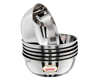 JAGGERY Stainless Steel 700ml Katora Set, Big Bowl Rust Proof, Useful as Mixing Bowl or Serving Donga (17 cm Diameter, Pack of 6)