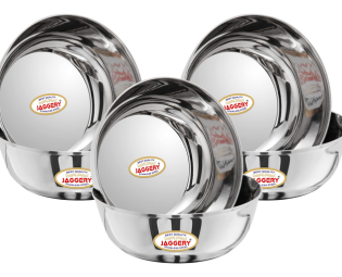 JAGGERY Stainless Steel 600ml Katora Set, Big Bowl Rust Proof, Useful as Mixing Bowl or Serving Donga (15 cm Diameter, Pack of 6)