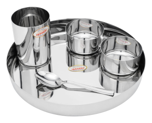 JAGGERY Stainless Steel Heavy Gauge Mirror Finished 5 pcs Thali Set, Dinner Set