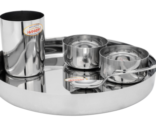 JAGGERY Stainless Steel Heavy Gauge Mirror Finished 5 pcs Thali Set, Dinner Set