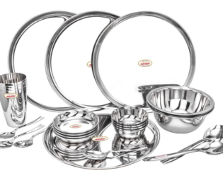 JAGGERY Stainless Steel Heavy Gauge Round Mirror Finished 24pcs Dinner Set